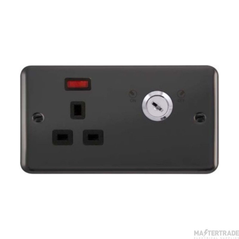 Click Deco Plus DPBN655BK 13A 1 Gang DP Key Lockable Switched Socket With Neon (Double Plate) Black Nickel