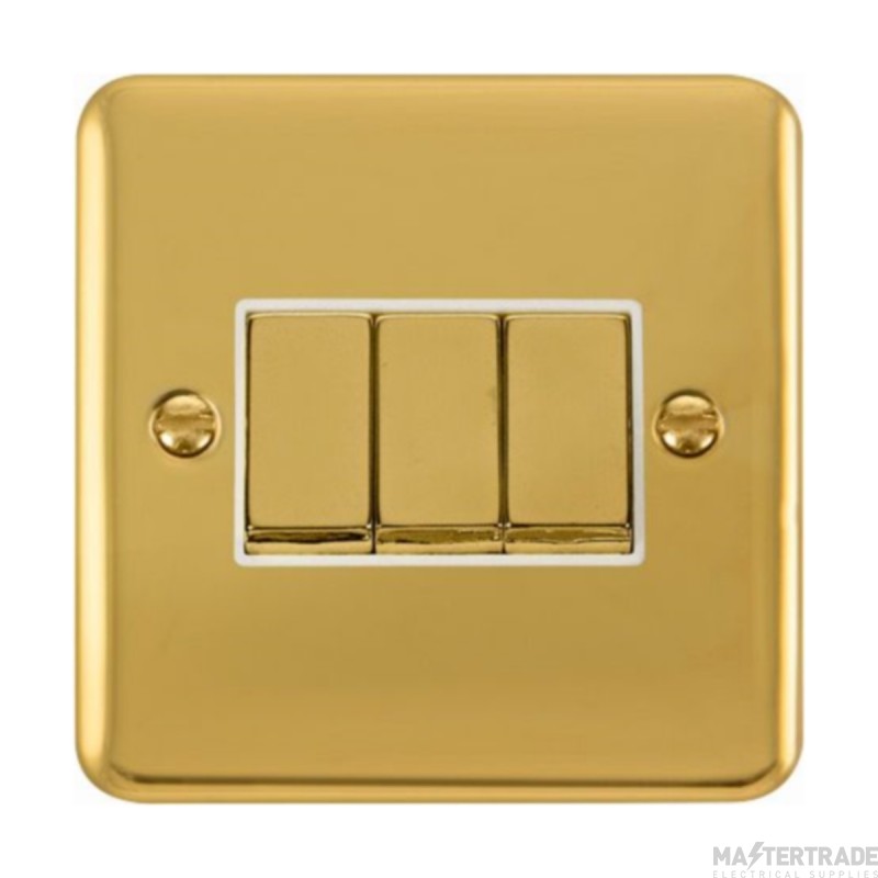 Click Deco Plus DPBR413WH 10AX 3 Gang 2 Way Plate Switch Polished Brass
