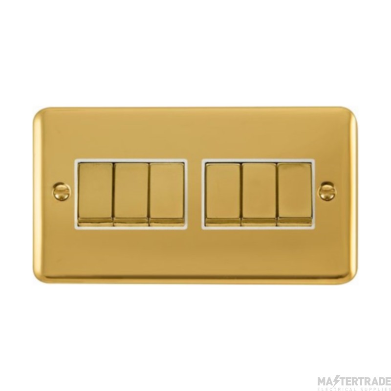 Click Deco Plus DPBR416WH 10AX 6 Gang 2 Way Plate Switch Polished Brass