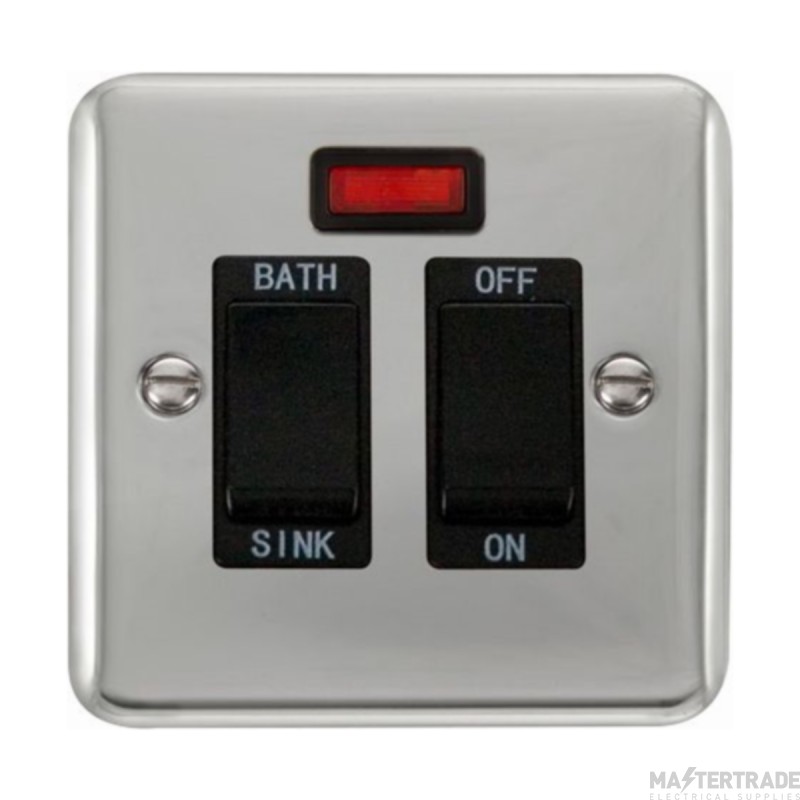 Click Deco Plus DPCH024BK 20A DP Sink/Bath Plate Switch With Neon Chrome