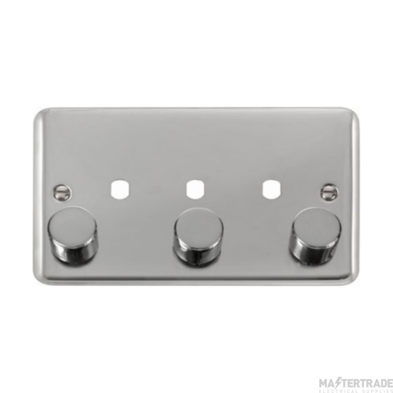 Click Deco Plus DPCH153PL 2 Gang Unfurnished Dimmer Plate & Knobs (1200W Max) - 3 Apertures Chrome