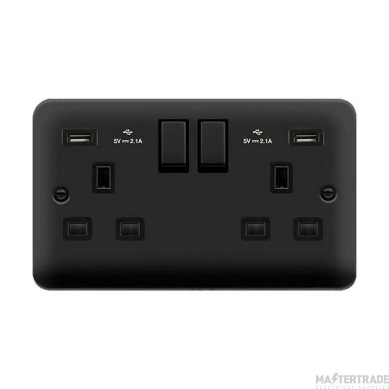 Click Deco Plus DPMB580BK 13A 2 Gang Switched Socket Outlet With Twin USB (Total 4.2A) Outlets Matt Black