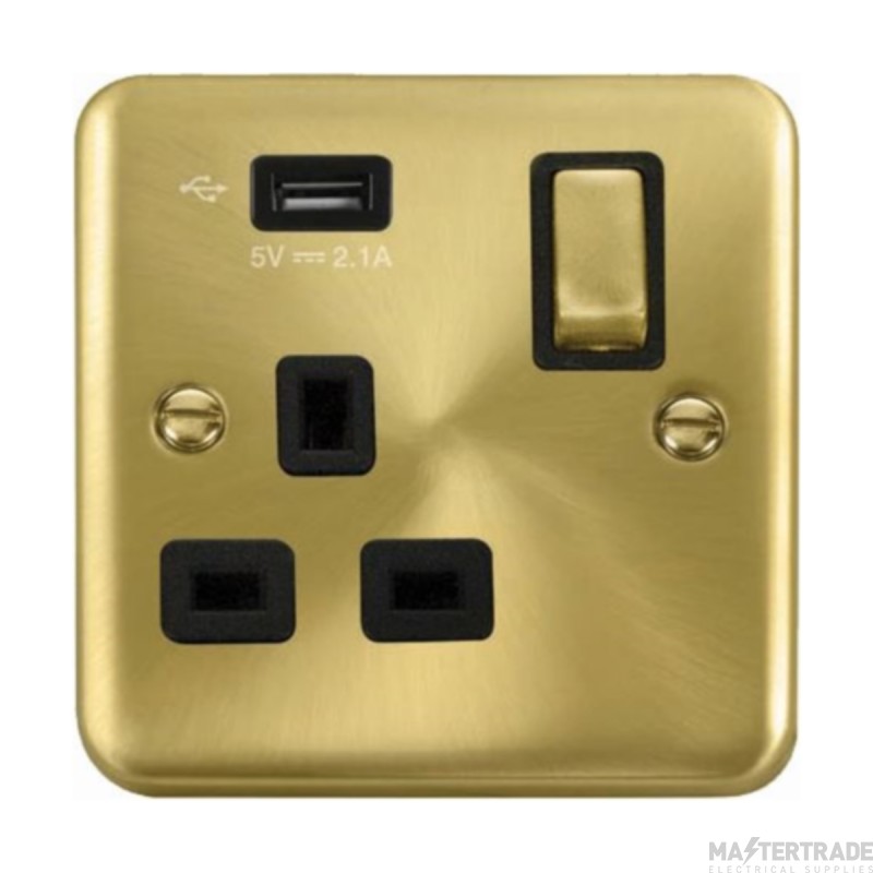 Click Deco Plus DPSB571UBK 13A 1 Gang Switched Socket Outlet With Single 2.1A USB Outlet Satin Brass