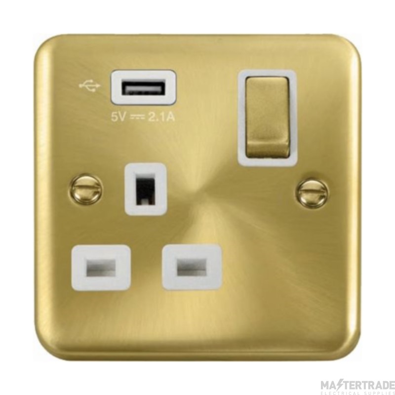 Click Deco Plus DPSB571UWH 13A 1 Gang Switched Socket Outlet With Single 2.1A USB Outlet Satin Brass
