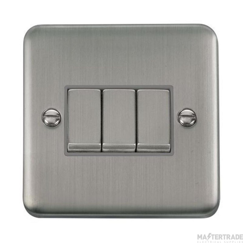 Click Deco Plus DPSS413GY 10AX 3 Gang 2 Way Plate Switch Stainless Steel