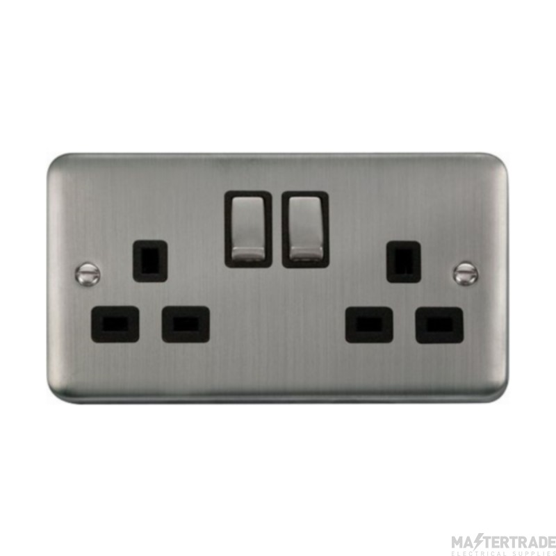 Click Deco Plus DPSS536BK 13A 2 Gang DP Switched Socket Outlet Stainless Steel