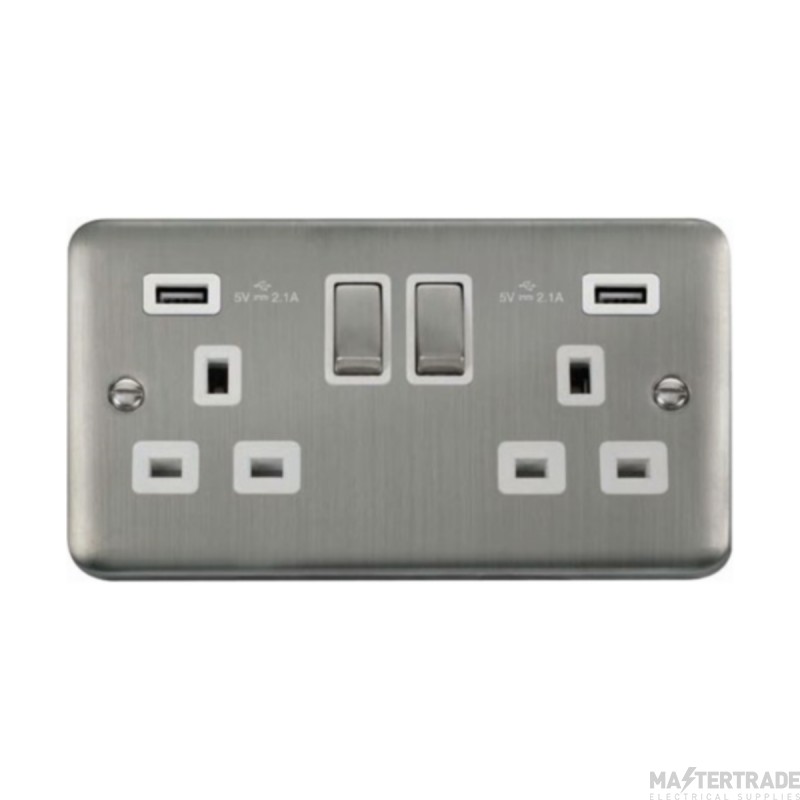 Click Deco Plus DPSS580WH 13A 2 Gang Switched Socket Outlet With Twin USB (Total 4.2A) Outlets Stainless Steel