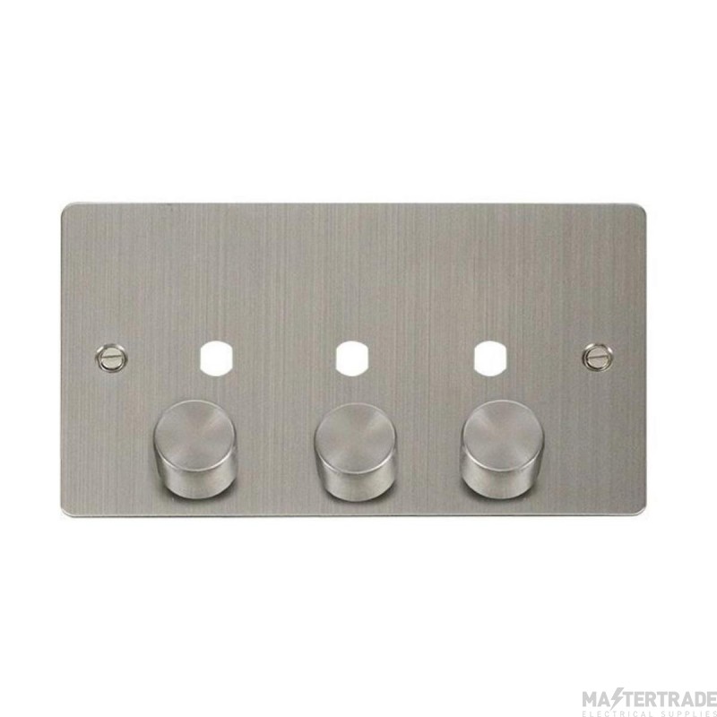 Click Define FPSS153PL 2 Gang Unfurnished Dimmer Plate & Knobs (1200W Max) - 3 Apertures Stainless Steel