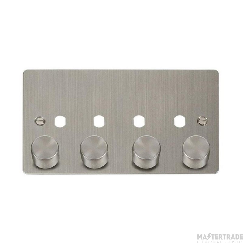 Click Define FPSS154PL 2 Gang Unfurnished Dimmer Plate & Knobs (1600W Max) - 4 Apertures Stainless Steel