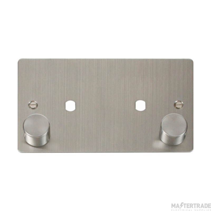 Click Define FPSS186 2 Gang Unfurnished Dimmer Plate & Knobs (1630W Max) - 2 Apertures Stainless Steel