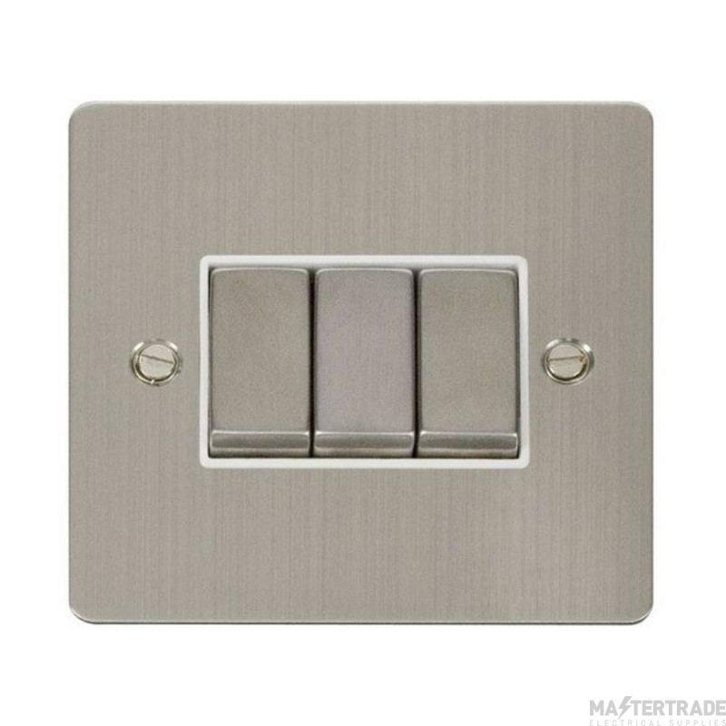 Click Define FPSS413WH 10AX 3 Gang 2 Way Plate Switch Stainless Steel