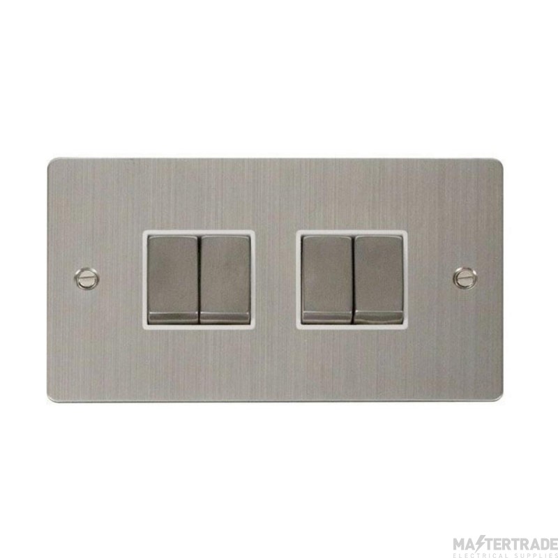 Click Define FPSS414WH 10AX 4 Gang 2 Way Plate Switch Stainless Steel
