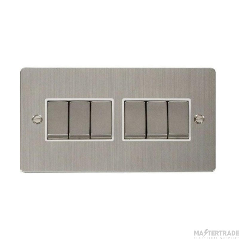 Click Define FPSS416WH 10AX 6 Gang 2 Way Plate Switch Stainless Steel