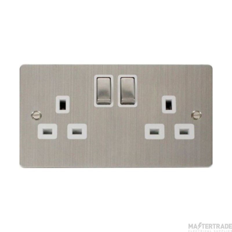 Click Define FPSS536WH 13A 2 Gang DP Switched Socket Outlet Stainless Steel