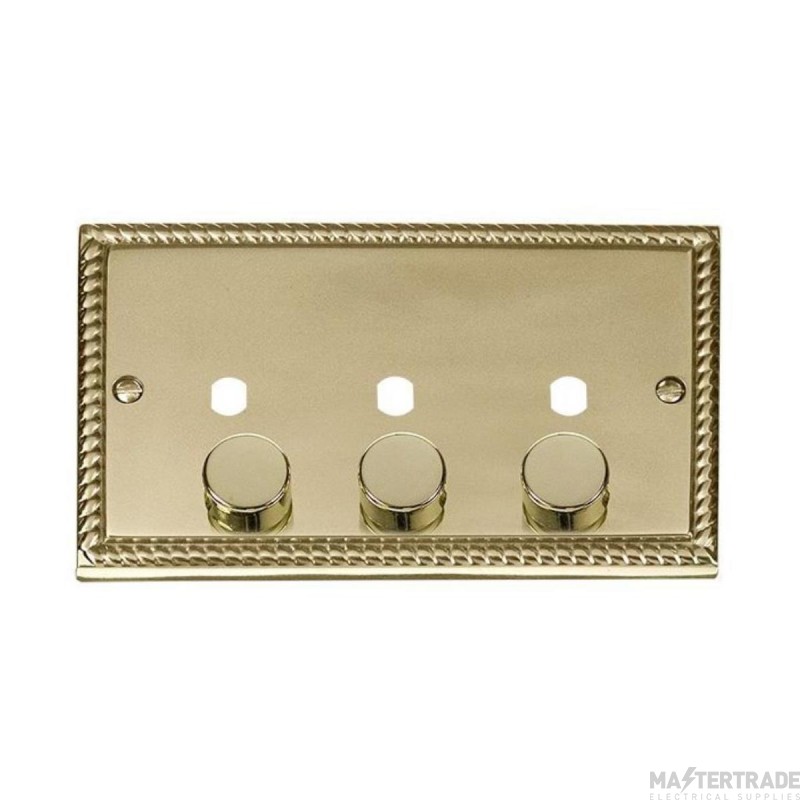 Click Deco GCBR153PL 2 Gang Unfurnished Dimmer Plate & Knobs (1200W Max) - 3 Apertures Georgian Brass