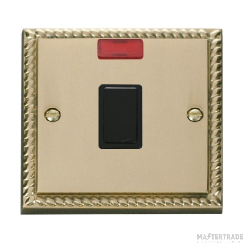 Click Deco GCBR623BK 20A DP Plate Switch With Neon Georgian Brass