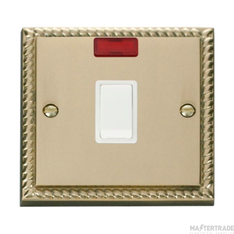 Click Deco GCBR623WH 20A DP Plate Switch With Neon Georgian Brass