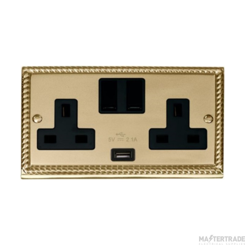 Click Deco GCBR770BK 13A 2 Gang Switched Socket Outlet With Single 2.1A USB Outlet Georgian Brass