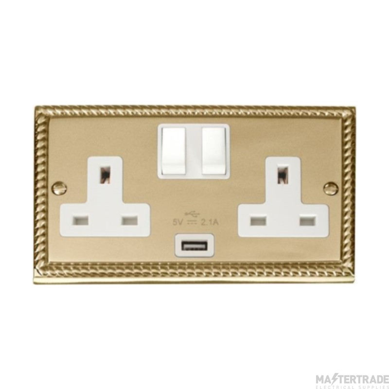 Click Deco GCBR770WH 13A 2 Gang Switched Socket Outlet With Single 2.1A USB Outlet Georgian Brass