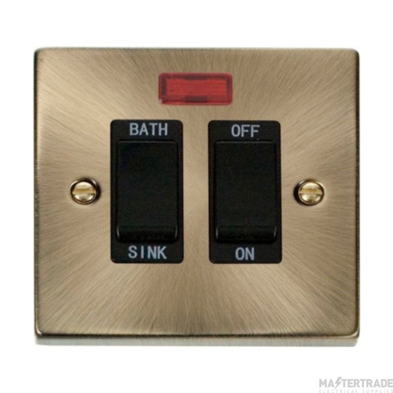 Click Deco VPAB024BK 20A DP Sink/Bath Plate Switch With Neon Antique Brass