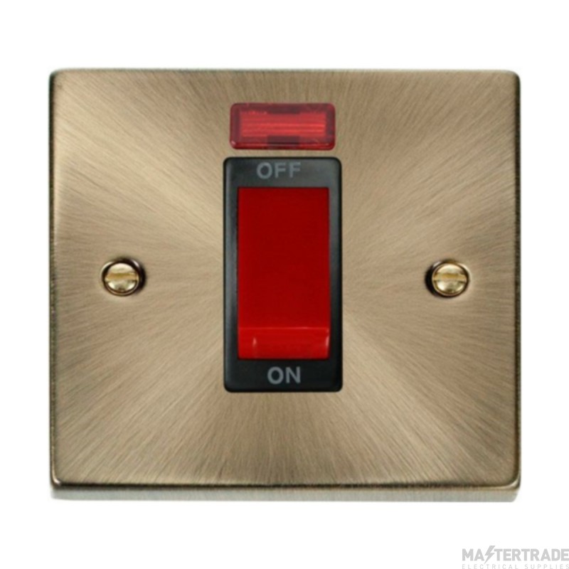 Click Deco VPAB201BK 45A 1 Gang DP Plate Switch With Neon Antique Brass