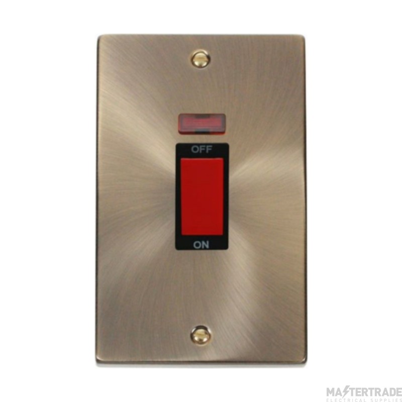 Click Deco VPAB203BK 45A 2 Gang (Vertical) DP Plate Switch With Neon Antique Brass