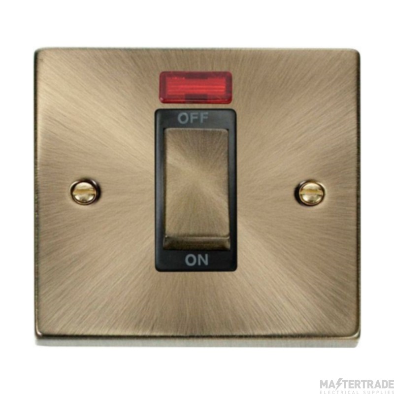 Click Deco VPAB501BK 45A 1 Gang DP Plate Switch With Neon Antique Brass