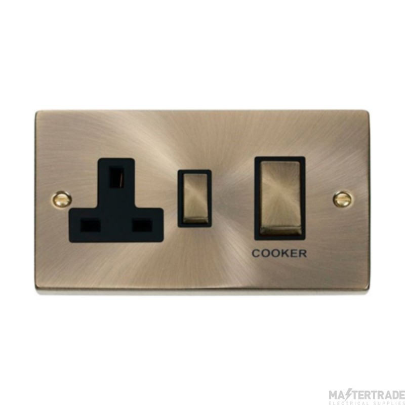 Click Deco VPAB504BK 45A 2 Gang DP Switch With 13A DP Switched Socket Outlet Antique Brass