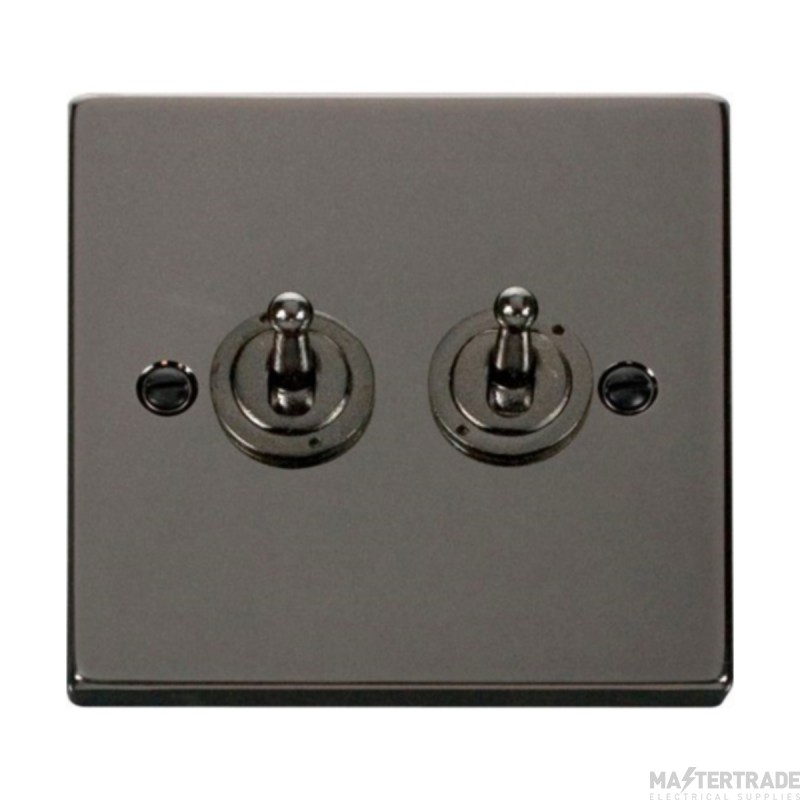 Click Deco VPBN422 10AX 2 Gang 2 Way Toggle Plate Switch Black Nickel