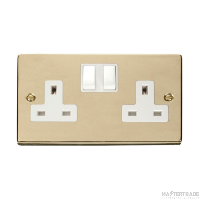 Click Deco VPBR036WH 13A 2 Gang DP Switched Socket Outlet Brass