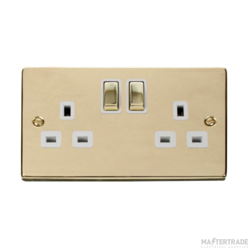 Click Deco VPBR536WH 13A 2 Gang DP Switched Socket Outlet Brass