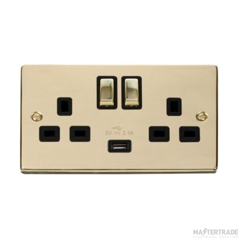 Click Deco VPBR570BK 13A 2 Gang Switched Socket Outlet With Single 2.1A USB Outlet Brass