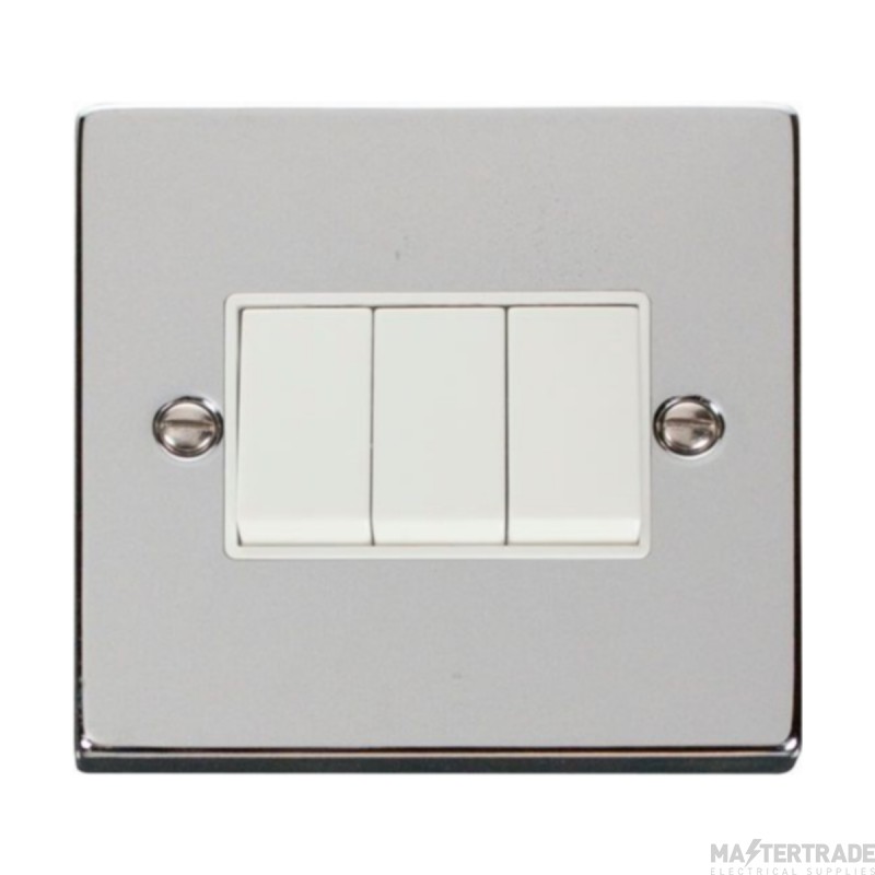 Click Deco VPCH013WH 10AX 3 Gang 2 Way Plate Switch Chrome