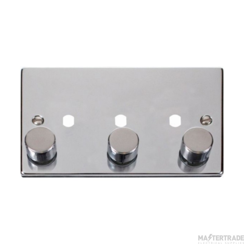 Click Deco VPCH153PL 2 Gang Unfurnished Dimmer Plate & Knobs (1200W Max) - 3 Apertures Chrome
