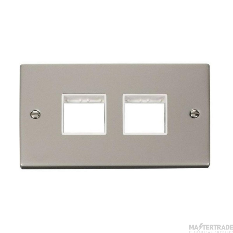Click Deco VPPN404WH 2 Gang MiniGrid Unfurnished Plate - 2 x 2 Apertures Pearl Nickel