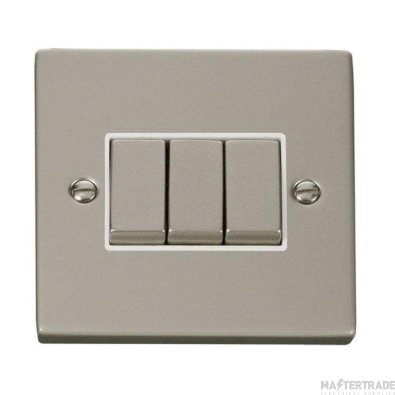 Click Deco VPPN413WH 10AX 3 Gang 2 Way Plate Switch Pearl Nickel