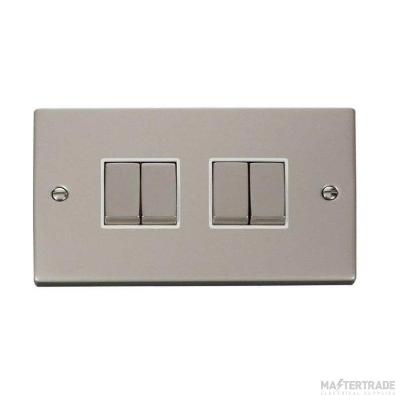 Click Deco VPPN414WH 10AX 4 Gang 2 Way Plate Switch Pearl Nickel