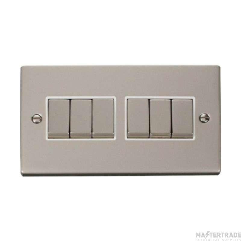 Click Deco VPPN416WH 10AX 6 Gang 2 Way Plate Switch Pearl Nickel