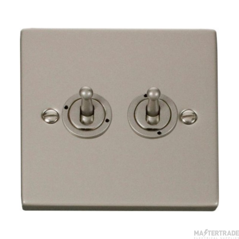 Click Deco VPPN422 10AX 2 Gang 2 Way Toggle Plate Switch Pearl Nickel