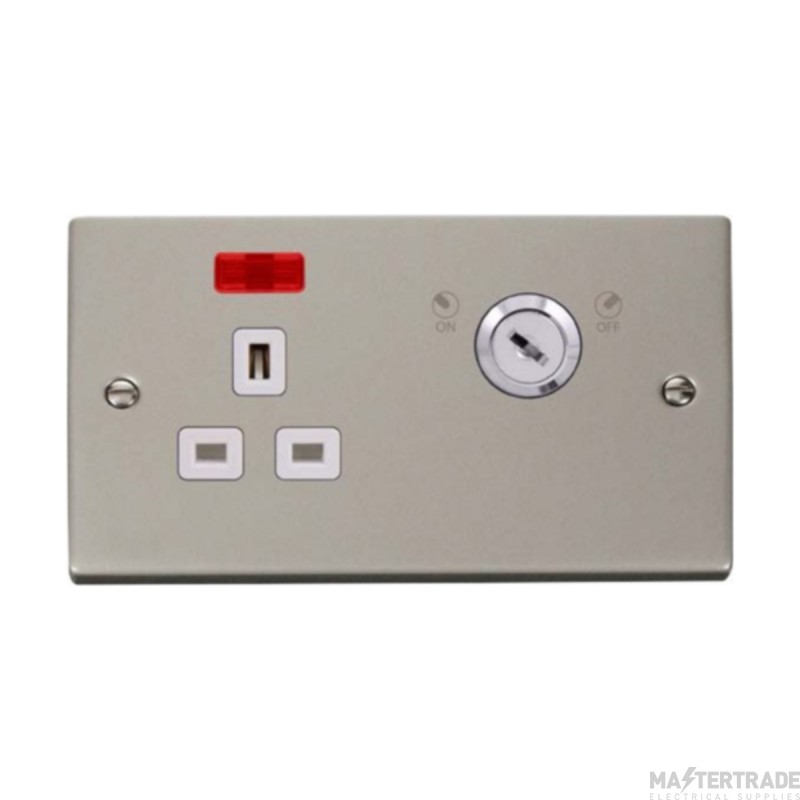 Click Deco VPPN655WH 13A 1 Gang DP Key Lockable Switched Socket With Neon (Double Plate) Pearl Nickel