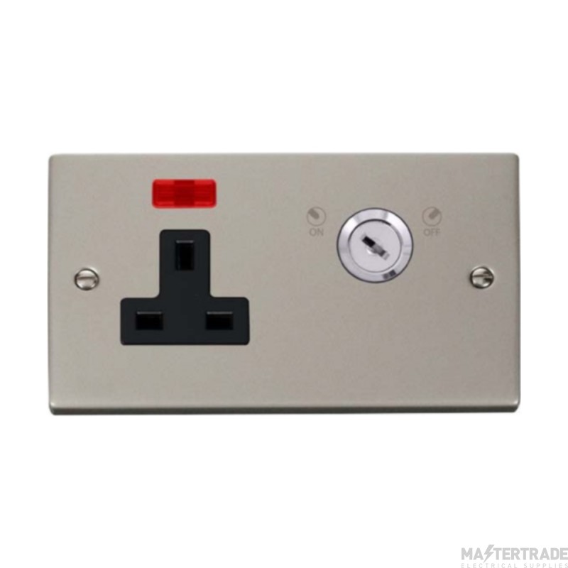 Click Deco VPPN675BK 13A 1 Gang DP Key Lockable Switched Socket With Neon (Double Plate) Pearl Nickel