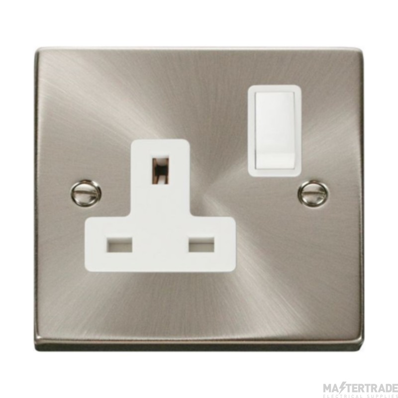 Click Deco VPSC035WH 13A 1 Gang DP Switched Socket Outlet Satin Chrome