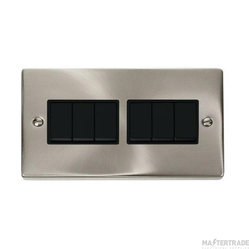 Click Deco VPSC105BK 10AX 6 Gang 2 Way Plate Switch Satin Chrome