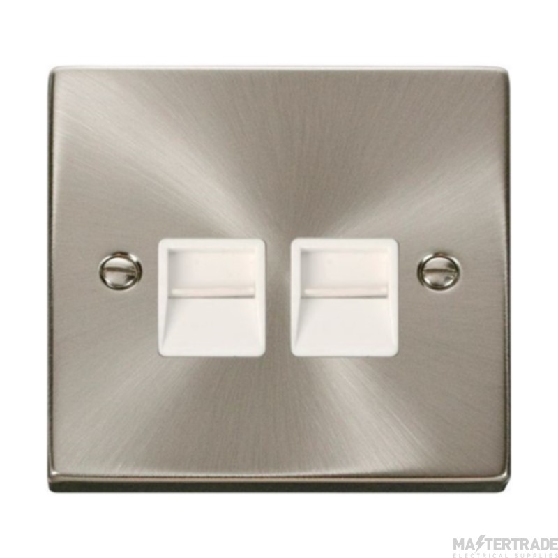 Click Deco VPSC121WH Twin Telephone Outlet (Master) Satin Chrome