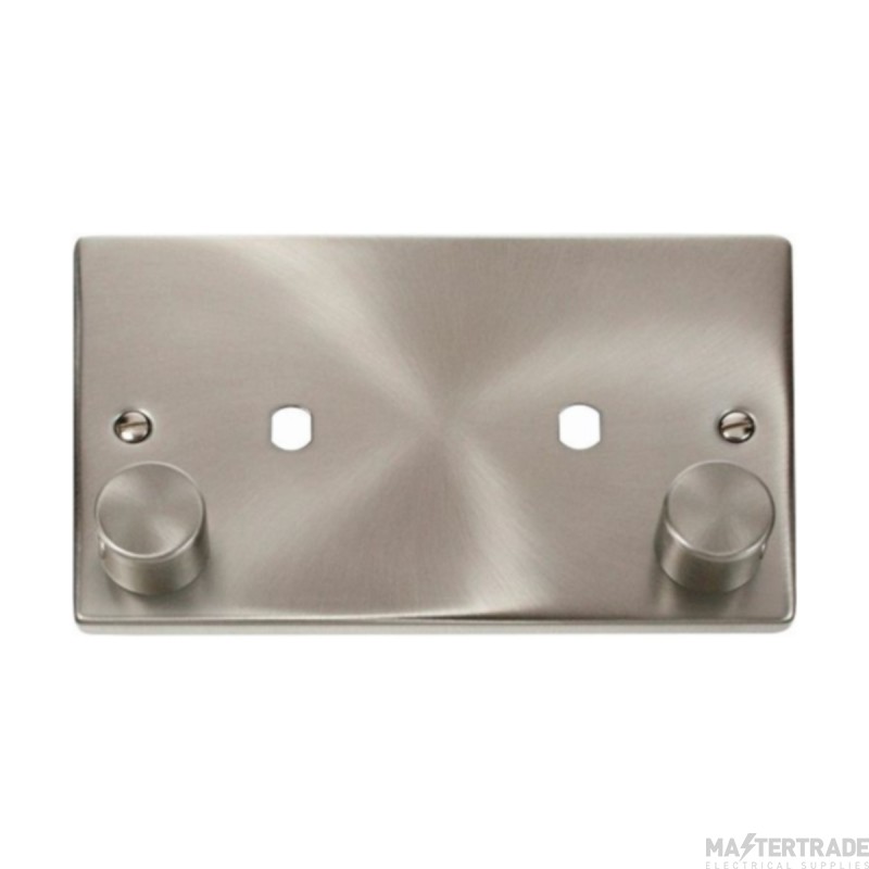Click Deco VPSC186 2 Gang Unfurnished Dimmer Plate & Knobs (1630W Max) - 2 Apertures Satin Chrome