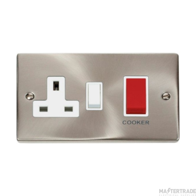 Click Deco VPSC204WH 45A 2 Gang DP Switch With 13A DP Switched Socket Outlet Satin Chrome