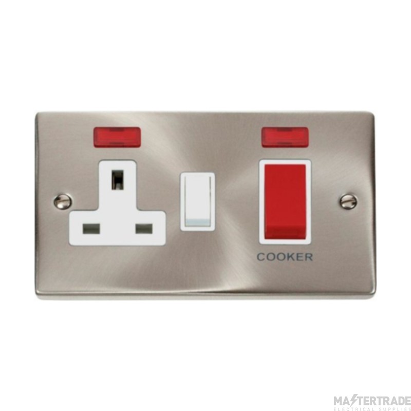 Click Deco VPSC205WH 45A 2 Gang DP Switch With 13A DP Switched Socket Outlet & Neons Satin Chrome
