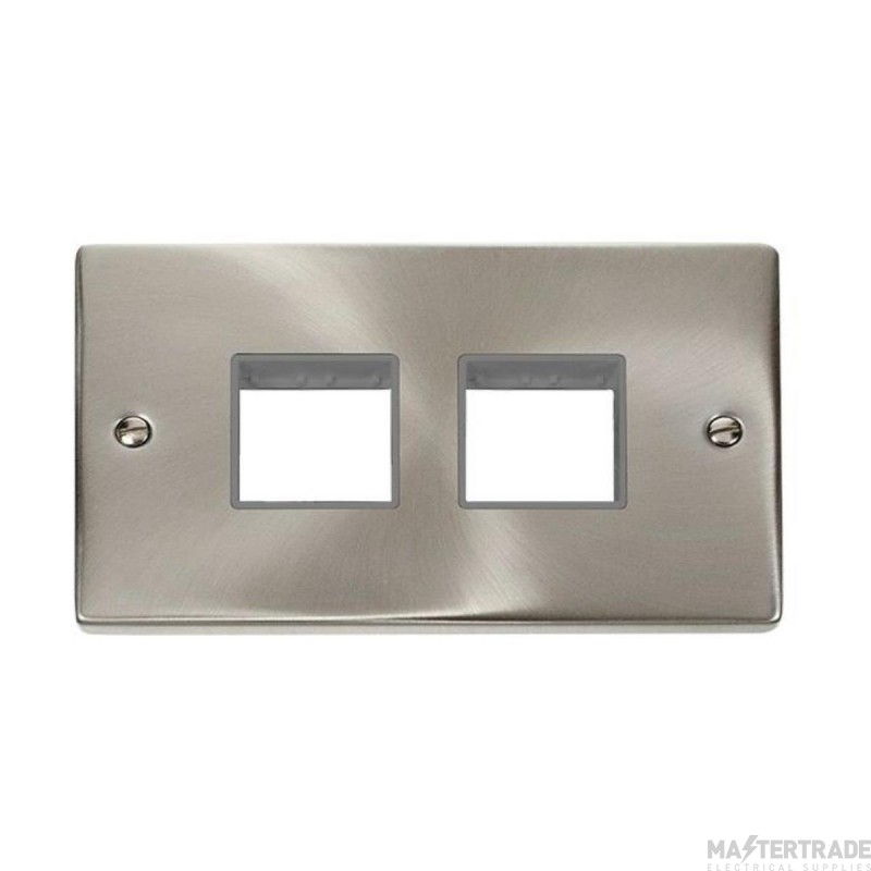 Click Deco VPSC404GY 2 Gang MiniGrid Unfurnished Plate - 2 x 2 Apertures Satin Chrome