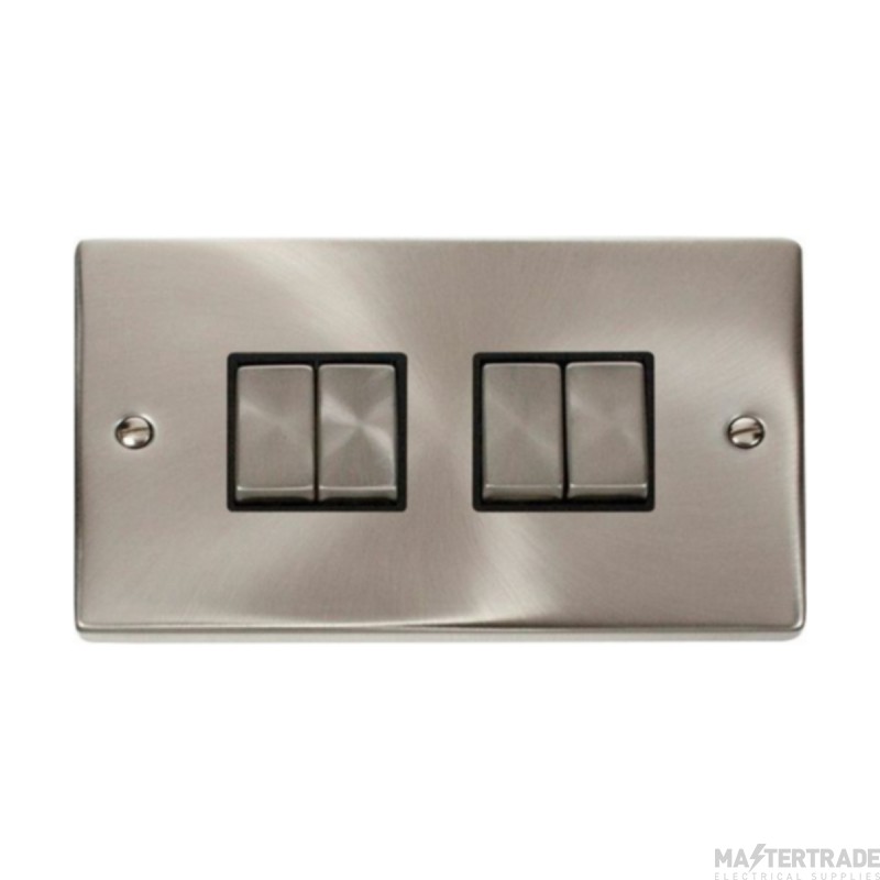 Click Deco VPSC414BK 10AX 4 Gang 2 Way Plate Switch Satin Chrome