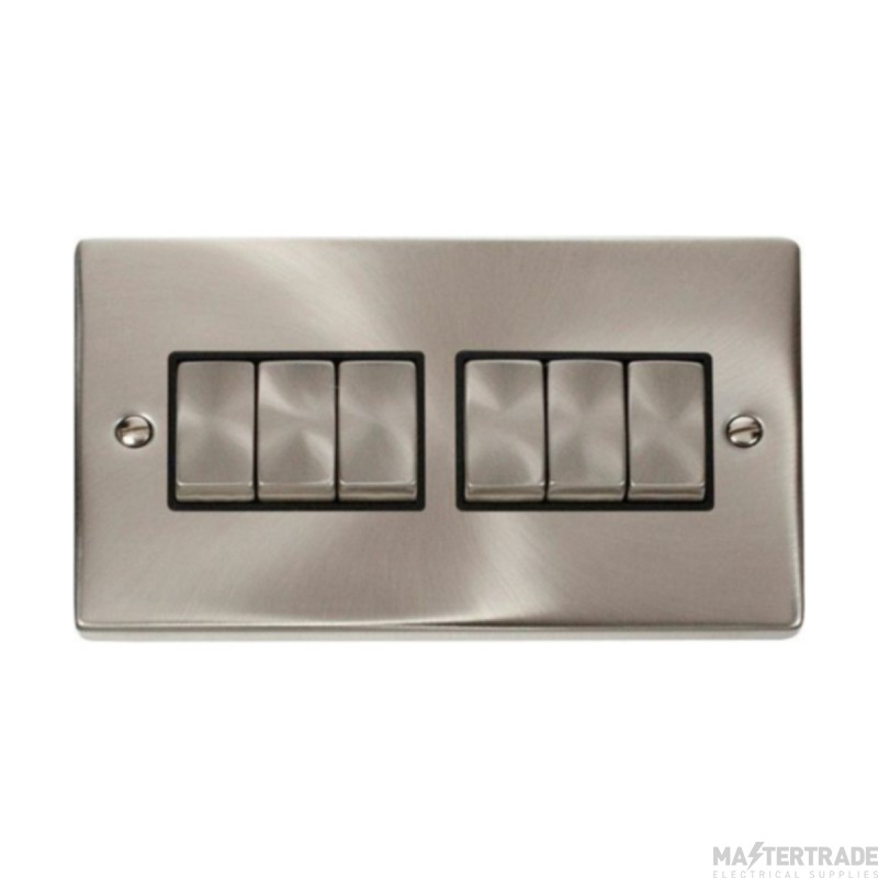 Click Deco VPSC416BK 10AX 6 Gang 2 Way Plate Switch Satin Chrome